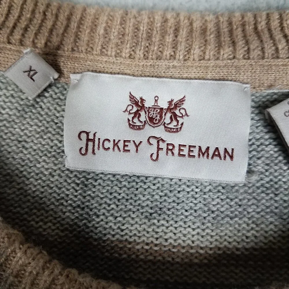 Hickey Freeman Sweater Adult XL Pullover Brown Striped Cotton Cashmere Blend Men